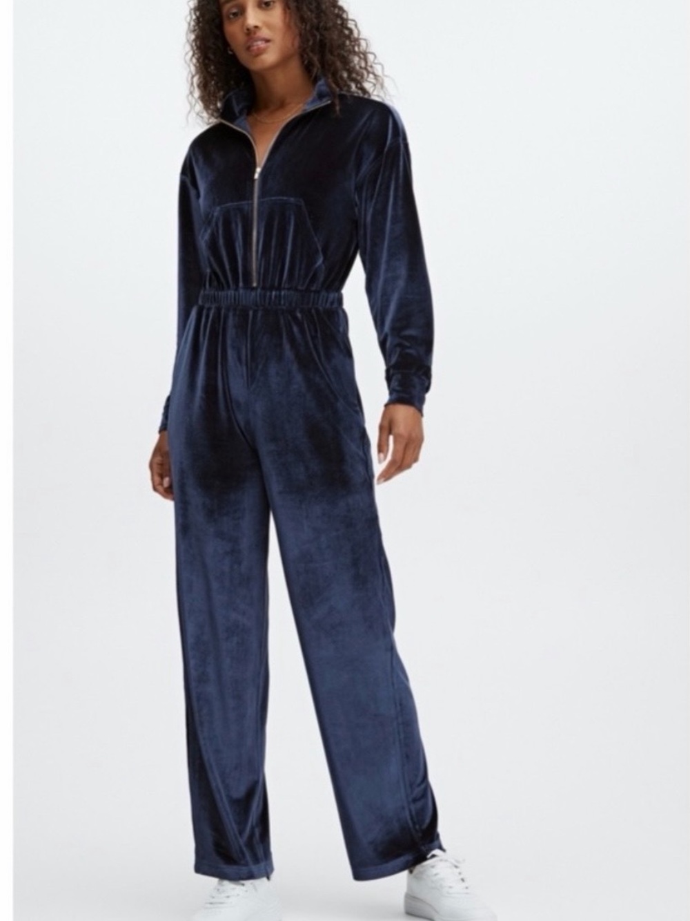 Fabletics Navy Velvet Zip-Front Jumpsuit